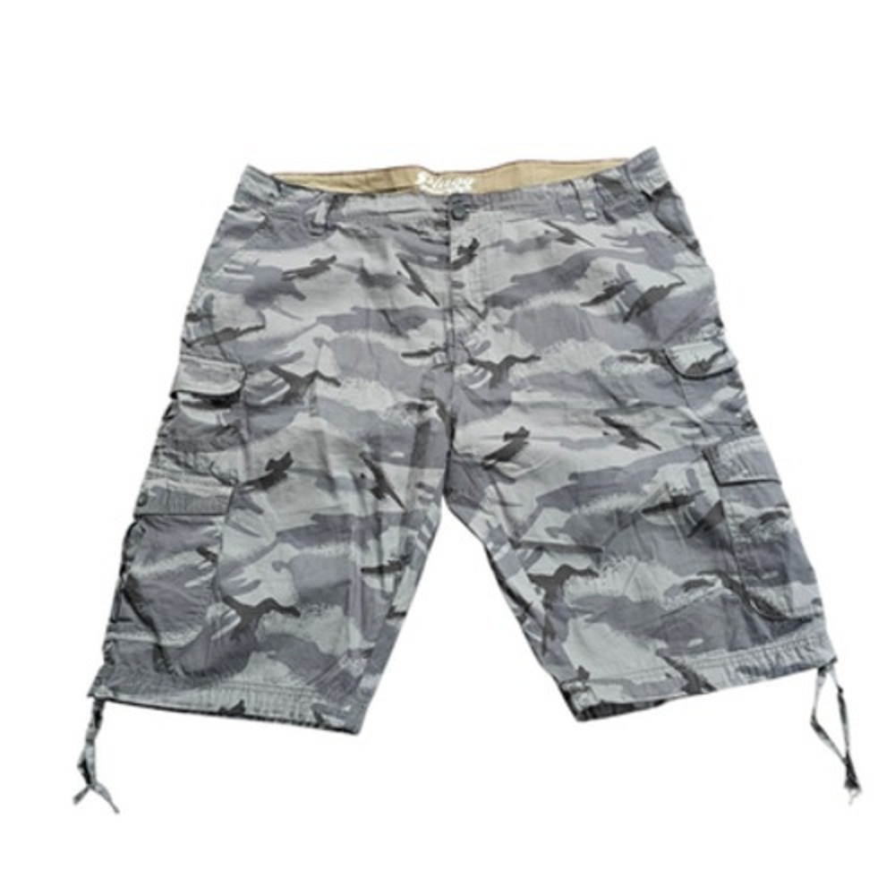 Plugg Men's Size 44 Gray Camouflage Cargo Shorts Drawstring Hem Relaxed Fit
